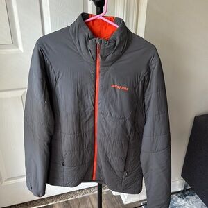 Patagonia Men's Dark Gray Puffer with Bright Orange Zipper